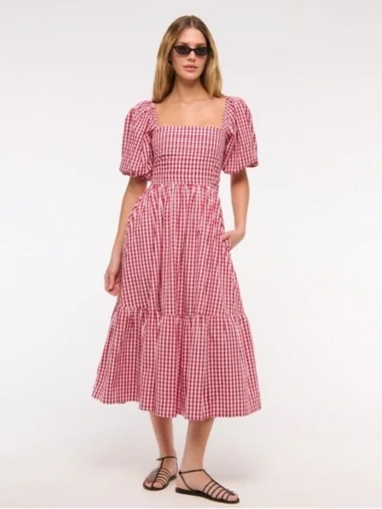 Abercrombie & Fitch Dresses & Skirts - NWT Abercrombie & Fitch Emerson Red & White Checkered Puff Sleeve Long Dress: M